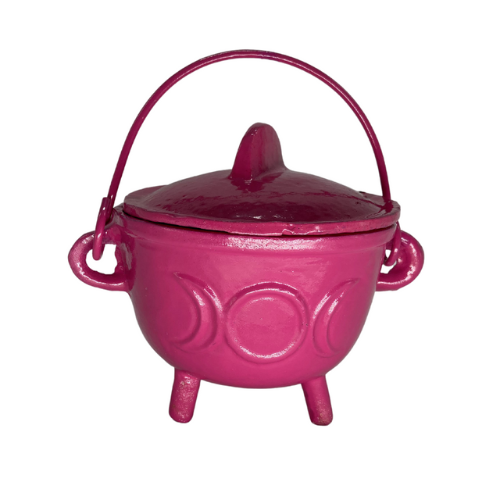 Cast Iron Cauldron with lid-Triple Moon/Pink