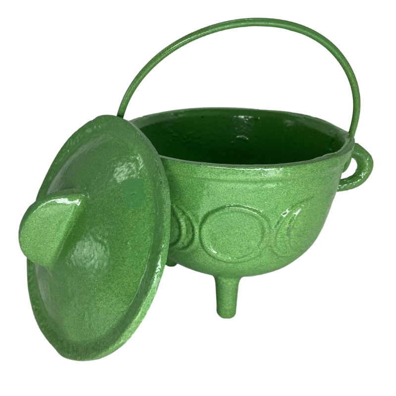 Cast Iron Cauldron with lid-Triple Moon/Green