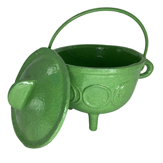 Cast Iron Cauldron with lid-Triple Moon/Green