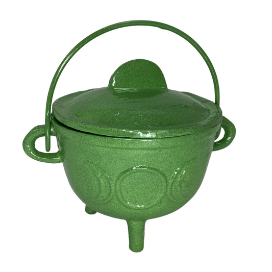 Cast Iron Cauldron with lid-Triple Moon/Green