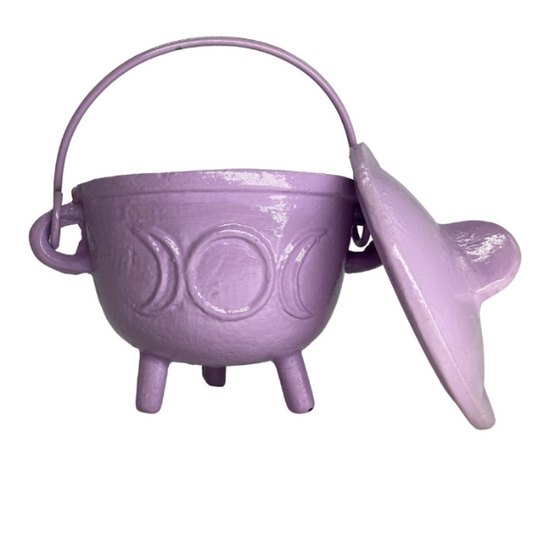 Cast Iron Cauldron with lid-Triple Moon/Lavender