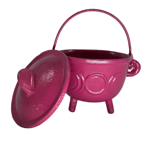 Cast Iron Cauldron with lid-Triple Moon/Pink