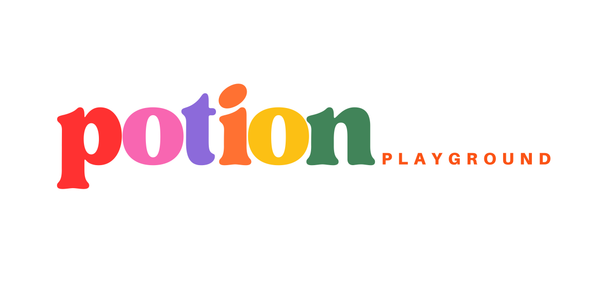 white background with colourful letters spelling out the words 'potion playground'